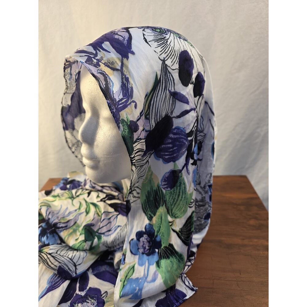 Chico's Floral Scarf Rayon Sheer Vibrant Watercolor Style 75" Long Soft Artsy